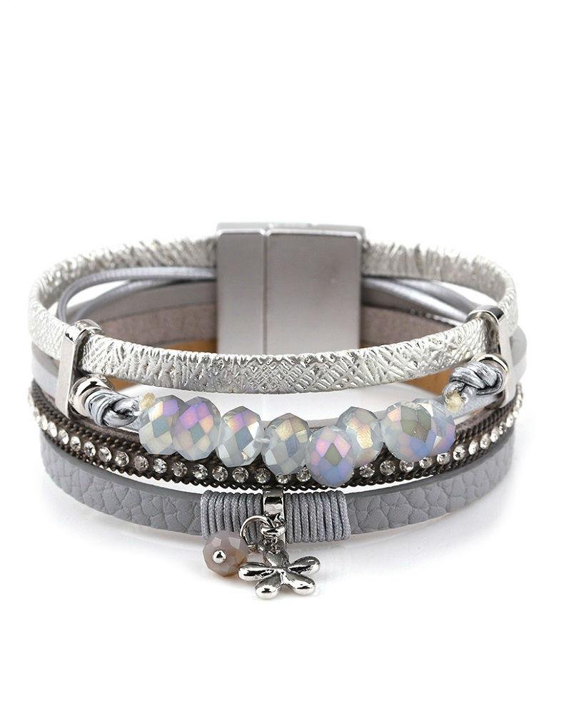 Steffe Multilayer Leather Charm Female Wrap Wide Bracelets-20225148