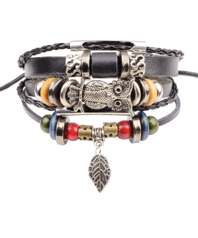 Steffe Punk Vintage Rope Handmade Bead Owl Leather Bracelets-20225069