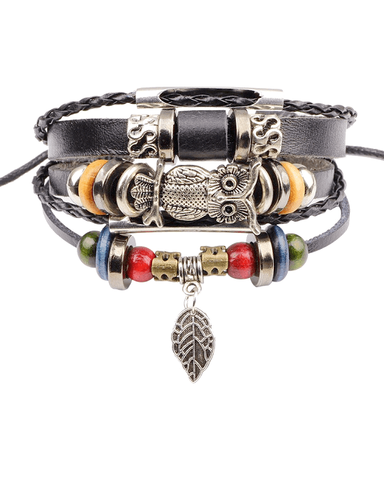 Steffe Punk Vintage Rope Handmade Bead Owl Leather Bracelets-20225069