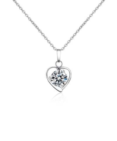 Steffe Stainless Steel Heart Pendant With Cubic Zirconia Necklaces-20224849