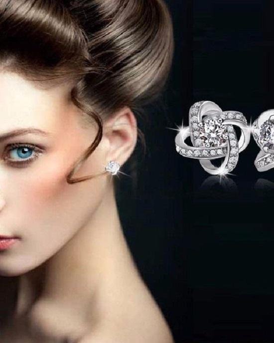 Alternative view of Steffe Sterling Silver Crystal Knot Flower Stud Earrings