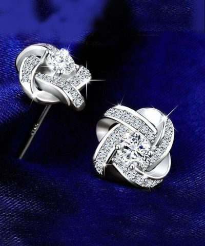 Steffe Sterling Silver Crystal Knot Flower Stud Earrings 2