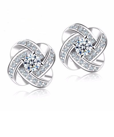 Steffe Sterling Silver Crystal Knot Flower Stud Earrings-20224844