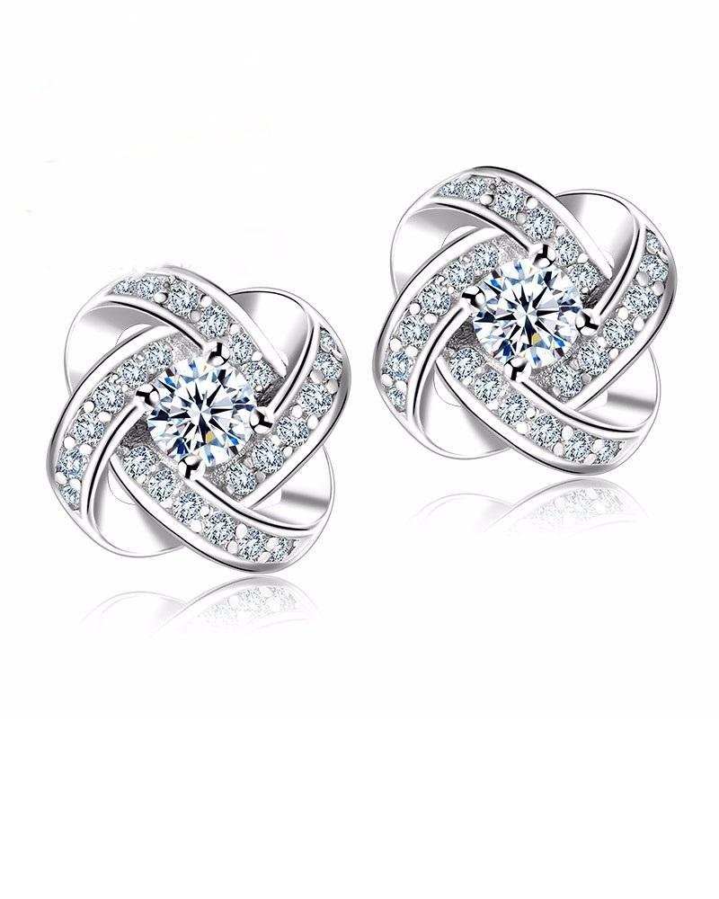 Steffe Sterling Silver Crystal Knot Flower Stud Earrings-20224844