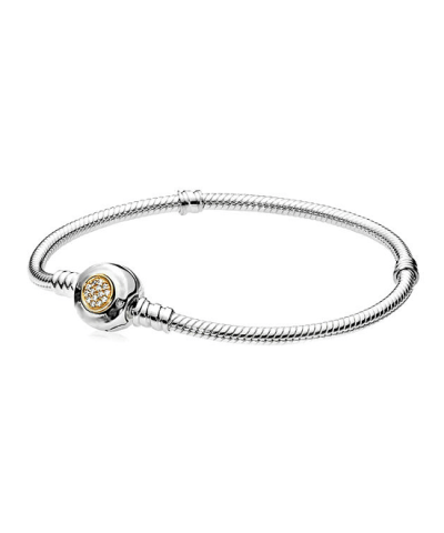 Steffe Sterling Silver & Cubic Zirconia 14k Gold Pave Setting Charm Bracelet-20225218