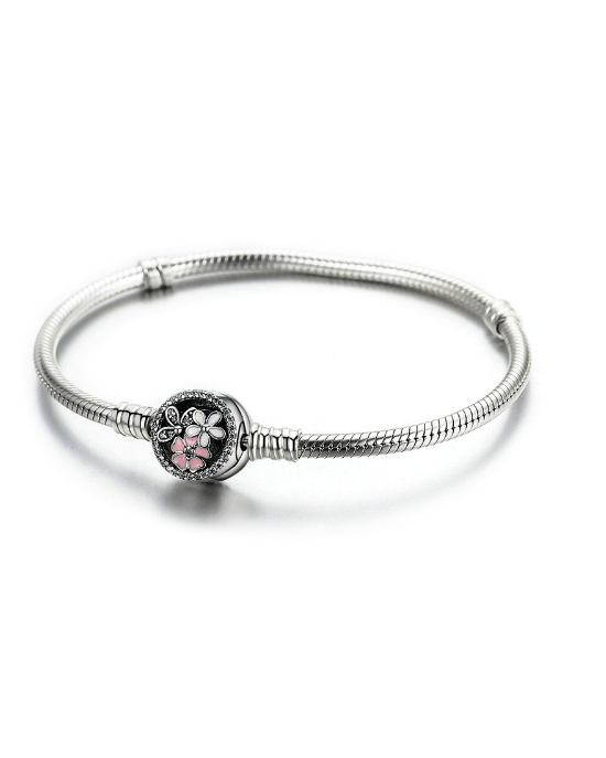 Steffe Sterling Silver Poetic Daisy Cherry Blossom Mixed Enamels Clasp Bracelet-20225249