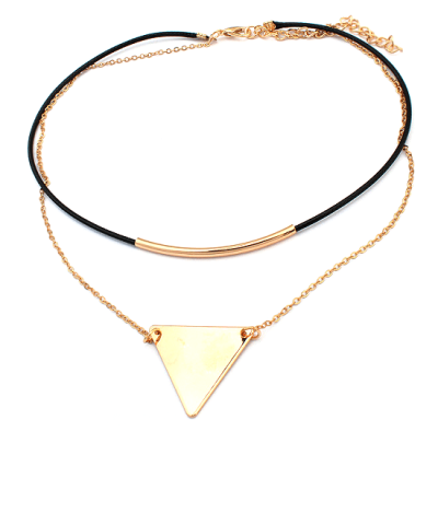 Steffe Triangle Pendant Double chains leather simple choker necklace 1