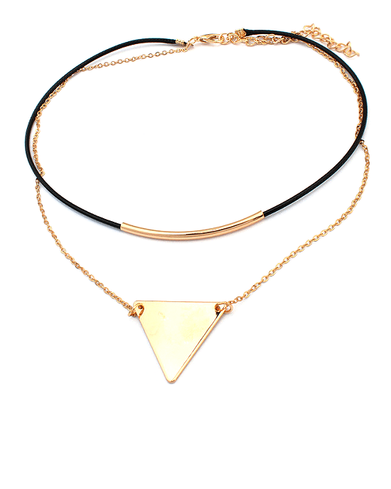 Alternative view of Steffe Triangle Pendant Double chains leather simple choker necklace