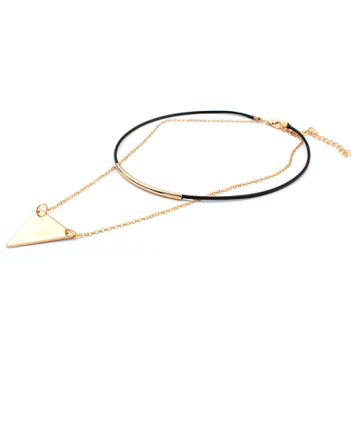Steffe Triangle Pendant Double chains leather simple choker necklace-20225053