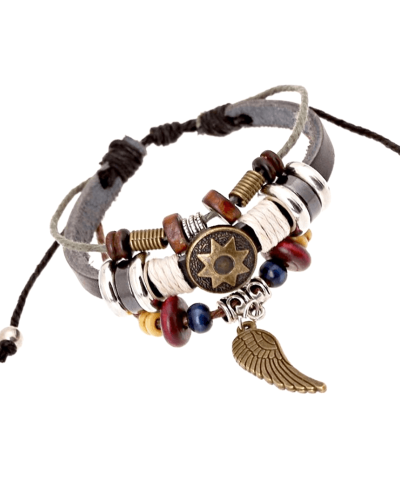 Steffe Unique Totem of the Sun Handmade Braided Adjustable Leather Bracelet-20225076