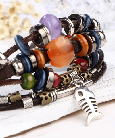 Alternative view of Steffe Unique Vintage Rope Handmade Colorful Bead Leather Bracelets