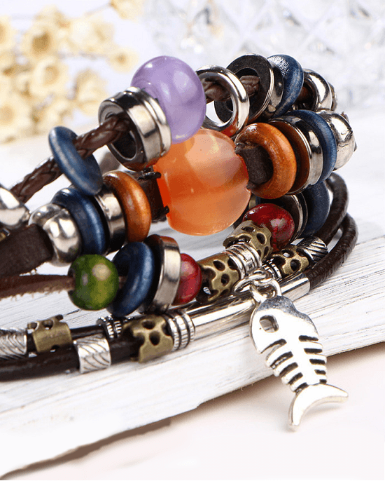 Alternative view of Steffe Unique Vintage Rope Handmade Colorful Bead Leather Bracelets
