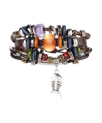 Steffe Unique Vintage Rope Handmade Colorful Bead Leather Bracelets-20225061