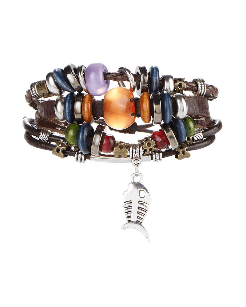 Steffe Unique Vintage Rope Handmade Colorful Bead Leather Bracelets-20225061