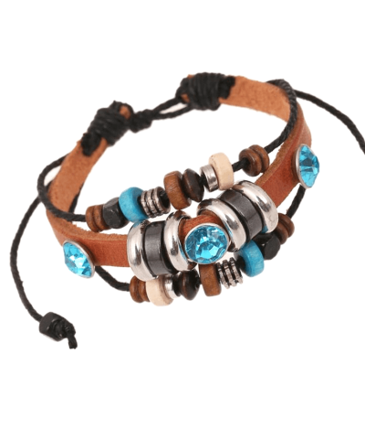 Steffe Unisex Bohemian Multilayers Glass Leather Bracelets-20225079