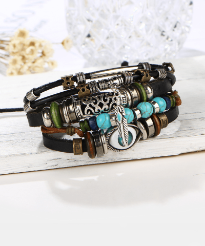 Steffe Unisex Bohemian Multilayers Turkish Eye Leather Bracelets 1 1
