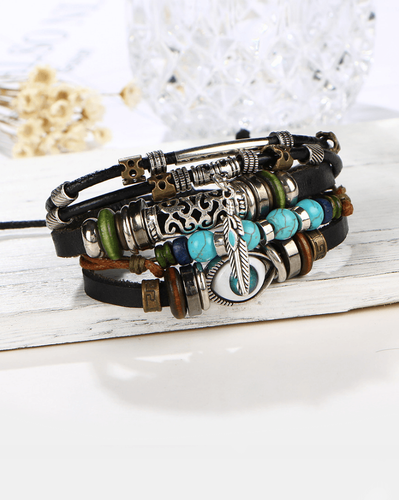 Alternative view of Steffe Unisex Bohemian Multilayers Turkish Eye Leather Bracelets