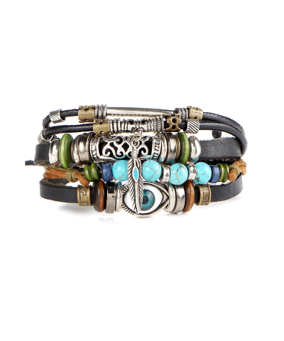 Steffe Unisex Bohemian Multilayers Turkish Eye Leather Bracelets-20225085
