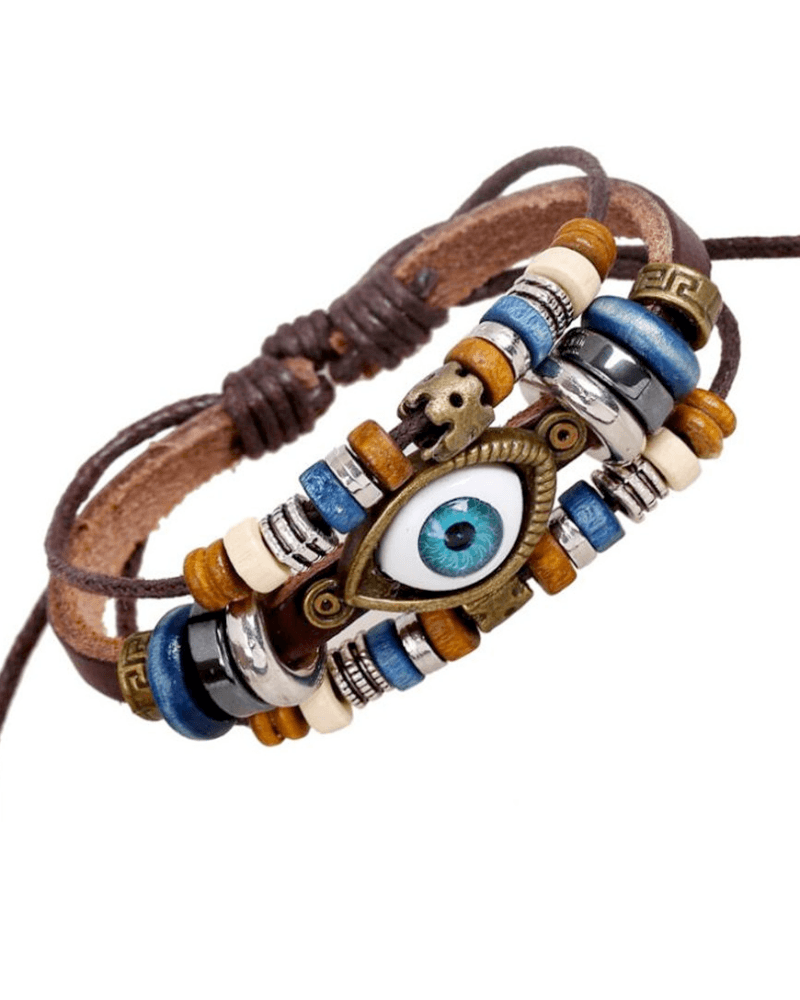 Steffe Unisex Bohemian Multilayers Turkish Eye Leather Bracelets-20225082
