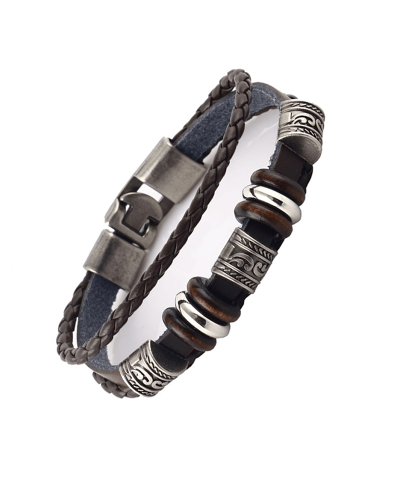 Steffe Unisex Handmade Retro Dark Genuine Leather Woven Charm Bracelet 1