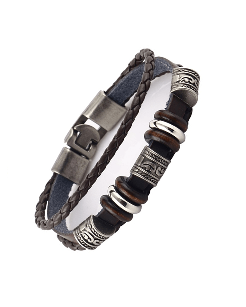 Alternative view of Steffe Unisex Handmade Retro Dark Genuine Leather Woven Charm Bracelet