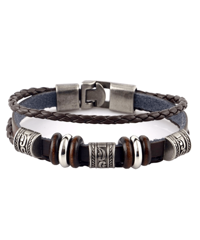 Steffe Unisex Handmade Retro Dark Genuine Leather Woven Charm Bracelet-20225089