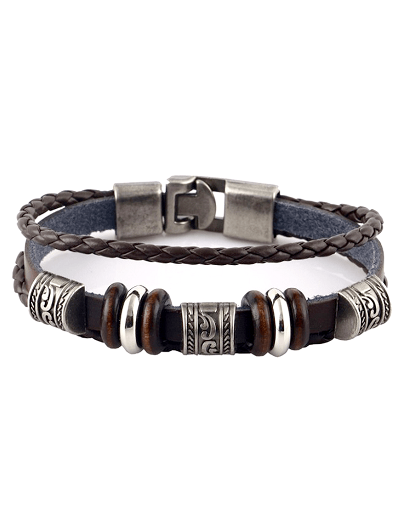 Steffe Unisex Handmade Retro Dark Genuine Leather Woven Charm Bracelet-20225089