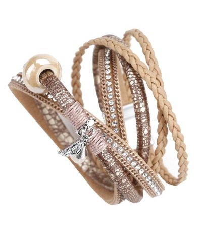 Steffe Women Braided Leather Crystal Bracelets 1