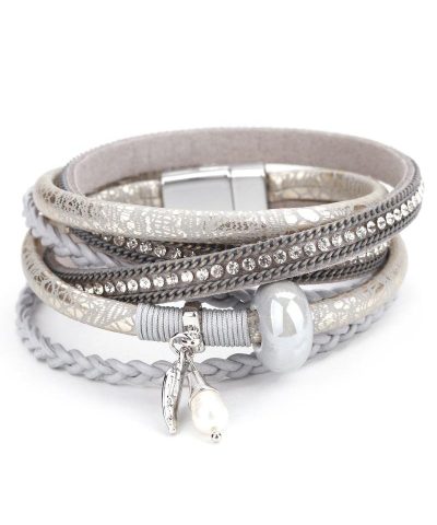 Steffe Women Braided Leather Crystal Bracelets 2