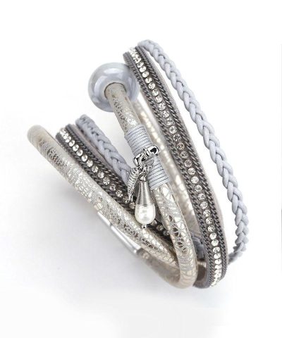 Steffe Women Braided Leather Crystal Bracelets 3