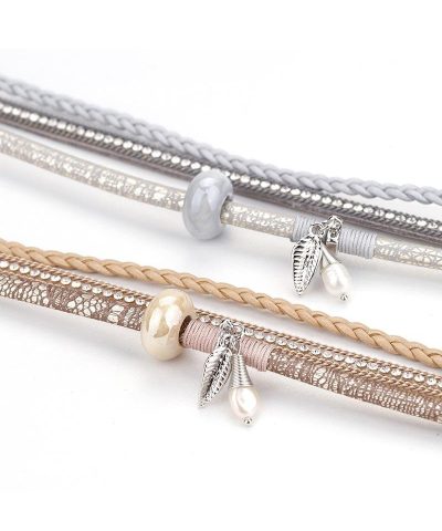 Steffe Women Braided Leather Crystal Bracelets 4