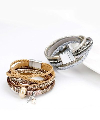 Steffe Women Braided Leather Crystal Bracelets 5