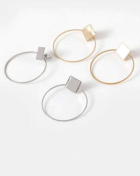 Alternative view of Steffe Women's Square Round Geometric Hanging Earrings