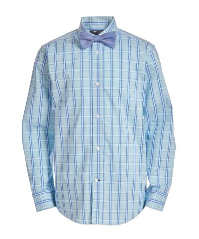 Alternative view of Tommy Hilfiger Big Boys 2-Pc. Stretch Plaid Dress Shirt & Blue Burlap Bow Tie Set