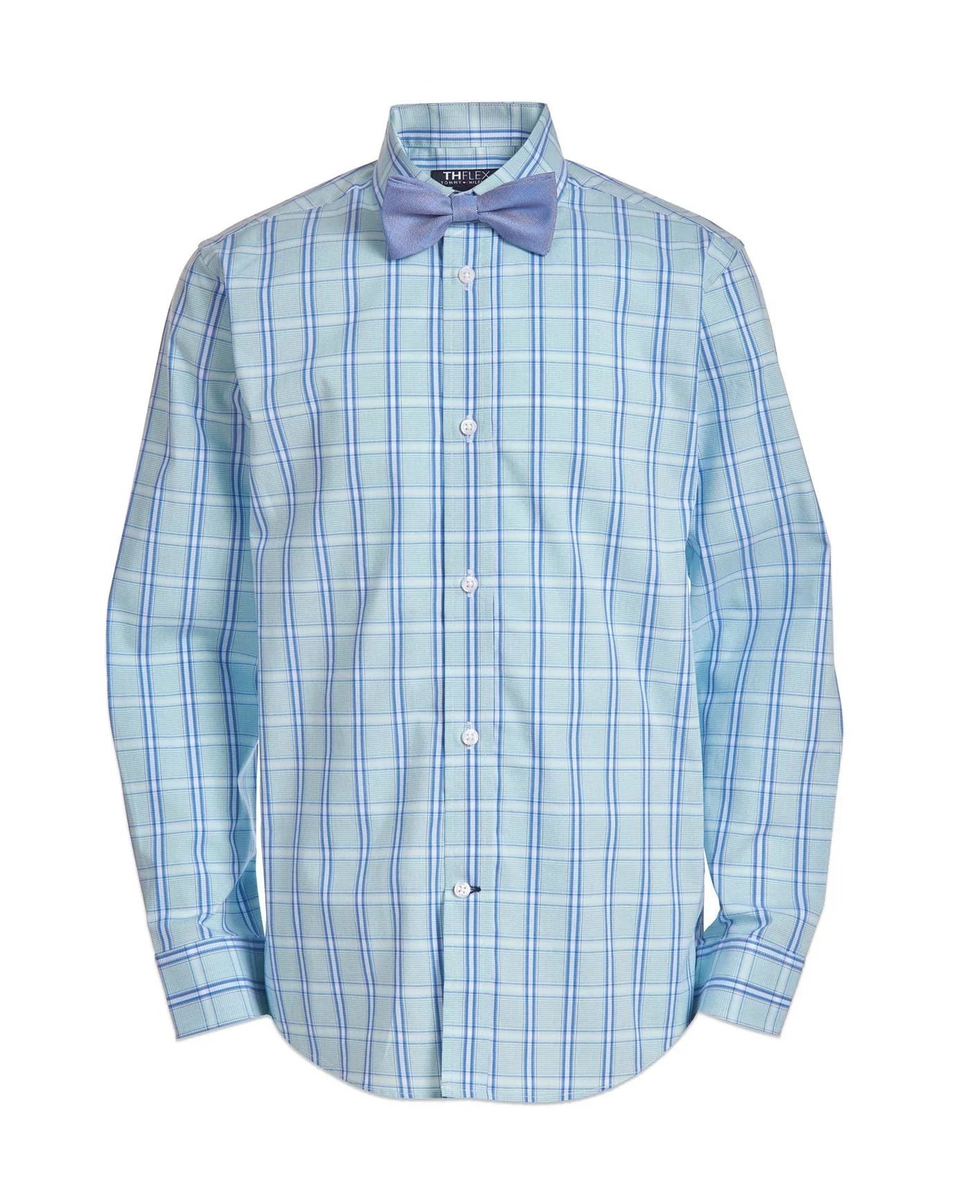 Alternative view of Tommy Hilfiger Big Boys 2-Pc. Stretch Plaid Dress Shirt & Blue Burlap Bow Tie Set