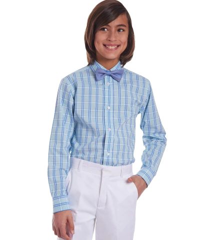 Tommy Hilfiger Big Boys 2-Pc. Stretch Plaid Dress Shirt & Blue Burlap Bow Tie Set-20248939