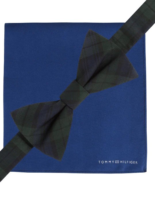 Tommy Hilfiger Black Watch Bow Tie & Solid Pocket Square Set-20230258