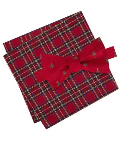 Tommy Hilfiger Men's Tree Print Bow Tie & Royal Stewart Tartan Pocket Square Set-20228597