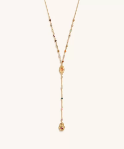 Benevolent Spirit - Tourmaline Evil Eye Hamsa Lariat Necklace