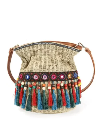 Womens Tassel Straw Bucket bag 1