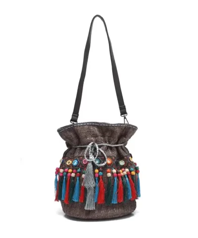 Womens Tassel Straw Bucket bag 4