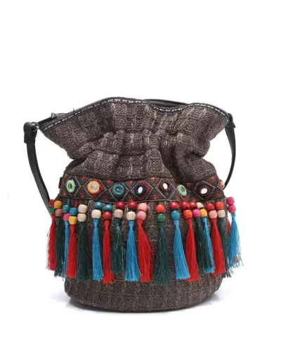 Womens Tassel Straw Bucket bag 5