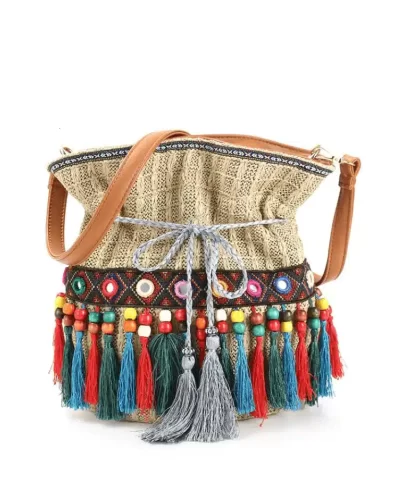 Women's Tassel Straw Bucket bag-20273456