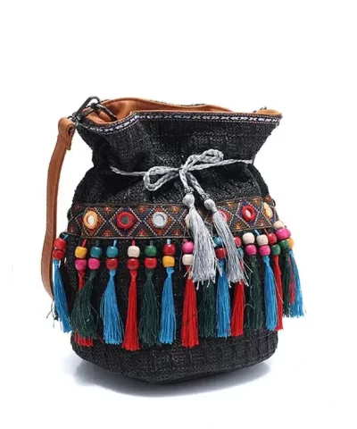 Women's Tassel Straw Bucket bag-20273460