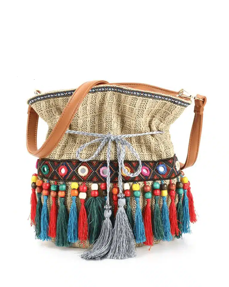 Women's Tassel Straw Bucket bag-20273455