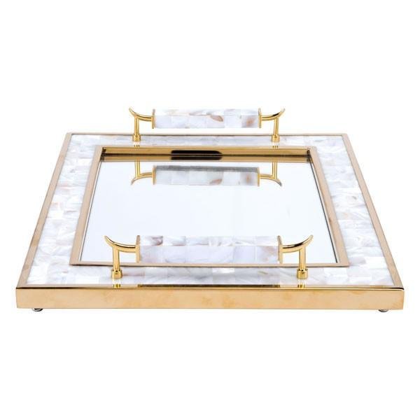 Alternative view of Zuo Tray With Horn Handle White