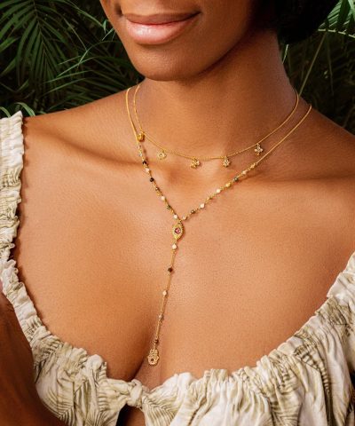 Alternative view of Benevolent Spirit - Tourmaline Evil Eye Hamsa Lariat Necklace