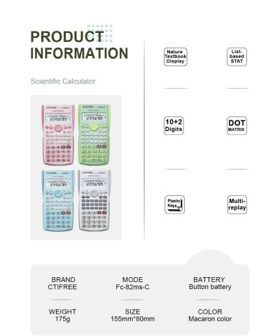 Scientific Calculator - FC-82MS 10+2 Digits, Battery Powered with Calendar Function - Image 7