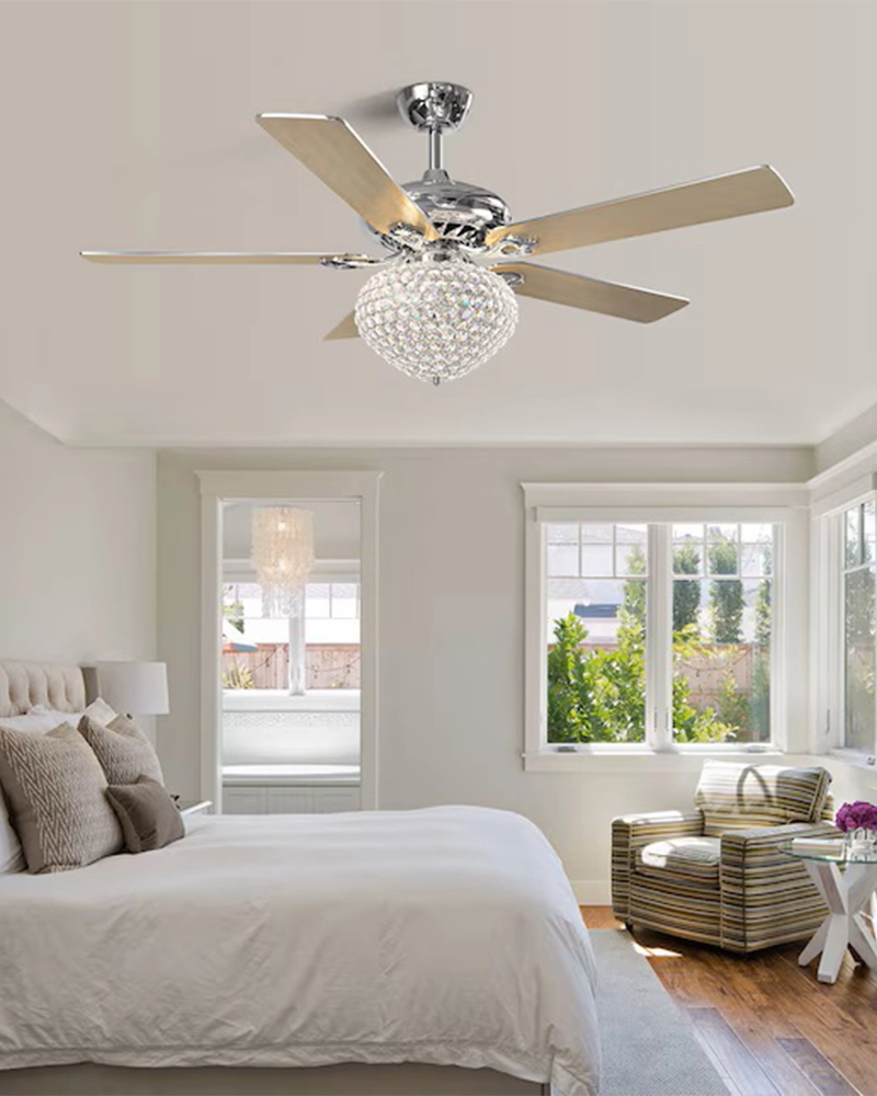 Alternative view of Copper Motor Crystal Ceiling Fan with Light - 5-Blade Dining Room Chandelier Fan