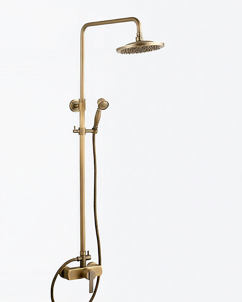 Classic Antique Wall Mounted Brass Rain Shower Faucet System - Luxury Hot Cold Mixer